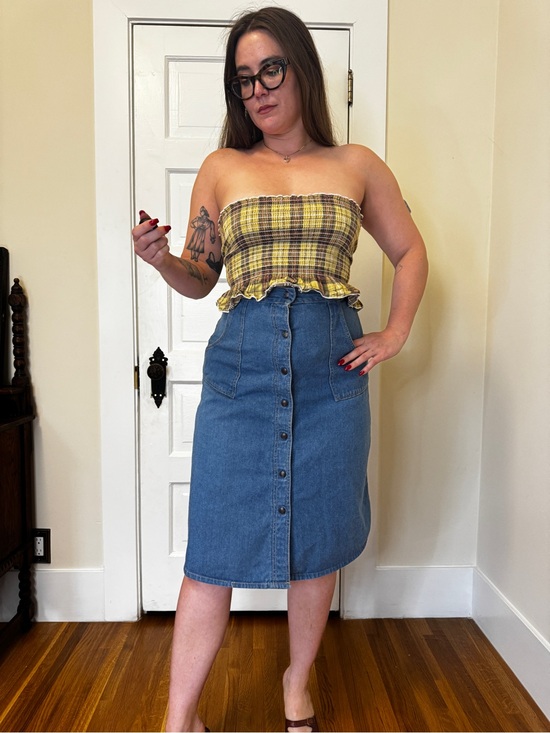 Vintage Tops - Y2K does 70s Brown and Yellow Plaid Tube Top